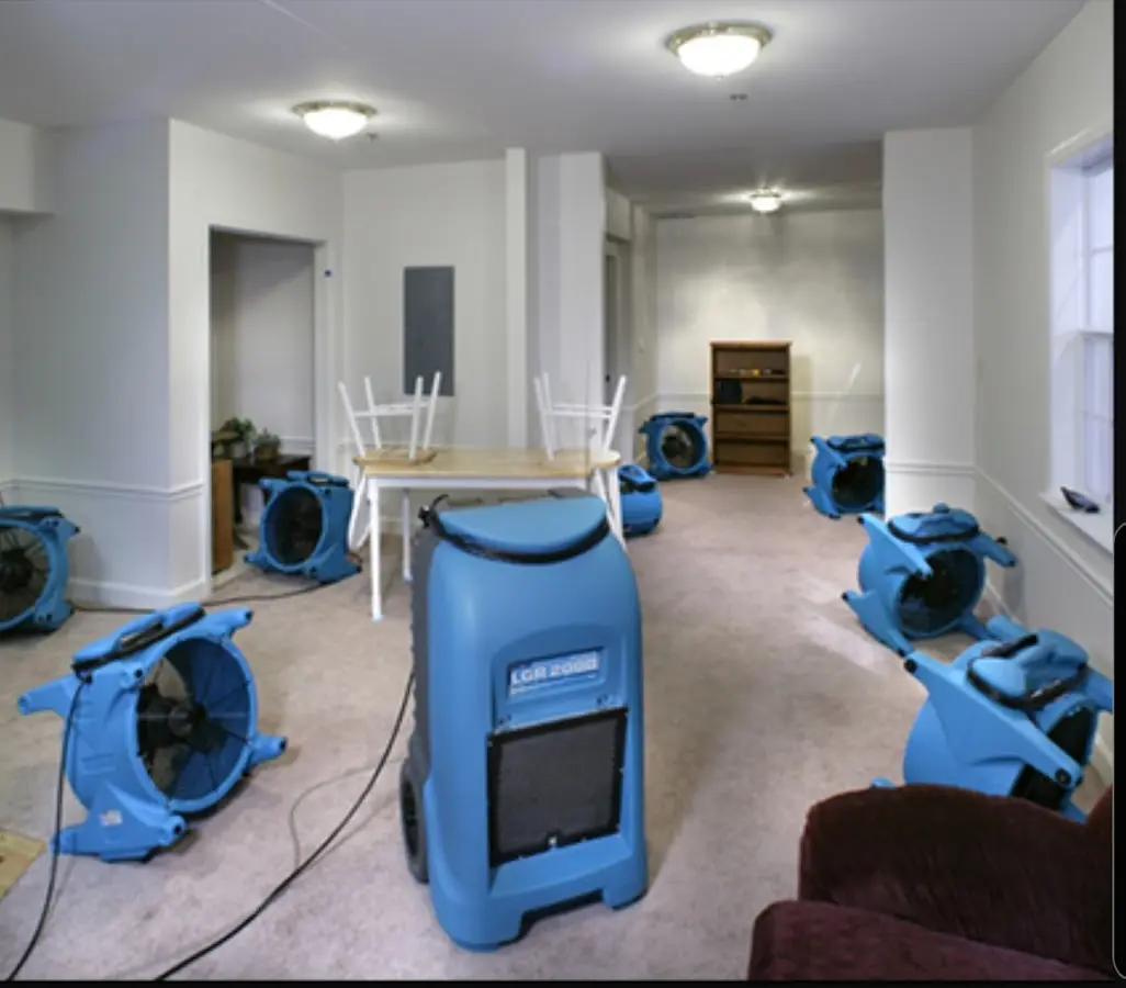 Air movers and dehumidifier setup for Water Damage Restoration in Sugar Hill